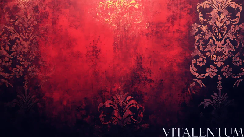 Crimson mist swallows ornate damask into velvet twilight