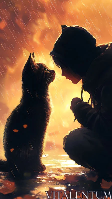 Person and Cat in Fiery Rain.