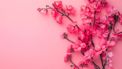 Pink Cherry Blossoms Against Matching Background.