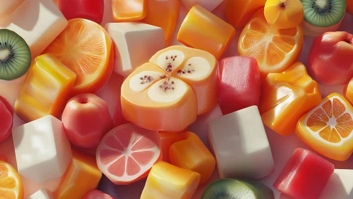 Colorful fruit candy mix bursting with juicy sweetness.