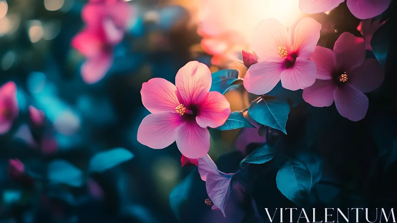 Vibrant Pink Flowers Blooming Against Soft Blurred Bokeh Background