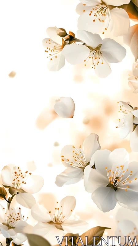 Delicate White Blossoms with Golden Stamens Blooming