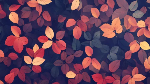 Falling autumn leaves form a serene, softly glowing pattern