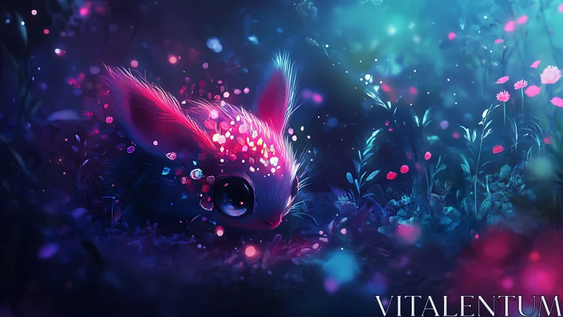 Bioluminescent forest creature rendered in neon chromatic light