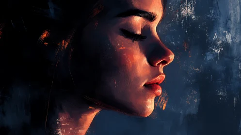 Side profile portrait of woman rendered in digital paint