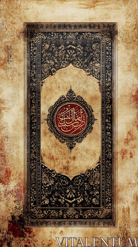 Islamic calligraphy medallion framed by ornate floral border