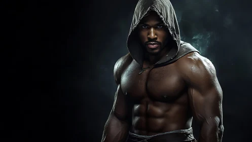 Shadowforged warrior in hooded darkness, carved in light.