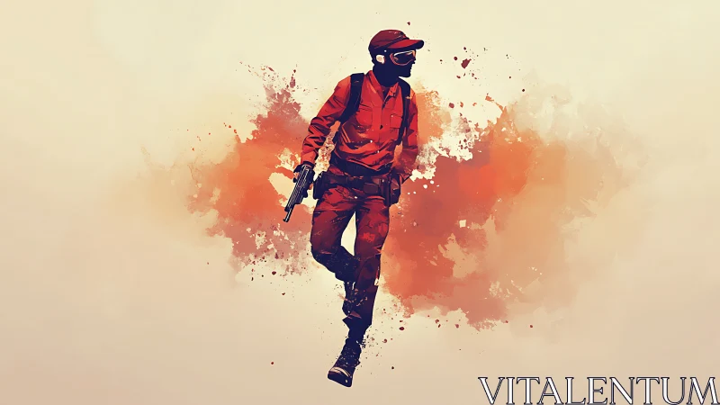 Bold urban adventurer walks through a burst of color and motion