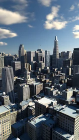High density downtown skyline with mixed-height towers.