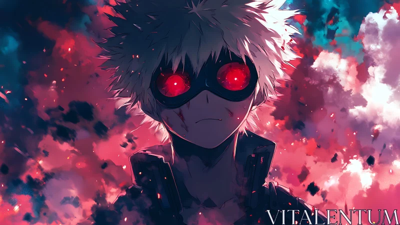 Crimson-eyed wanderer stares down a storm of painted light