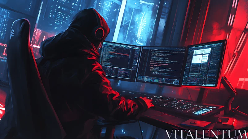 Neon code ranger orchestrates midnight scripts in stereo glow