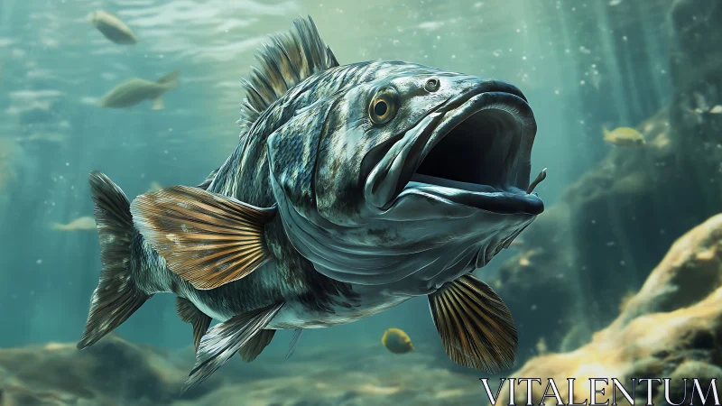 Underwater bass close-up with dynamic hydrodynamic detailing.