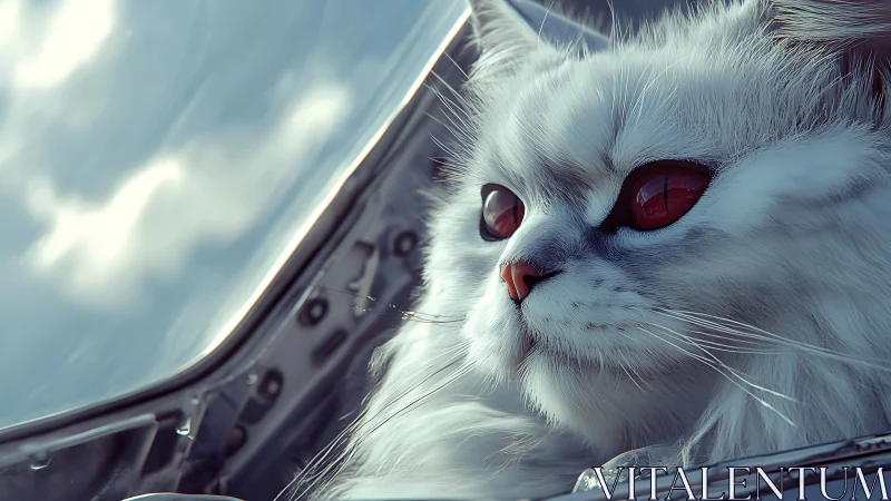 Mesmerizing White Cat With Crimson Eyes Looking Out