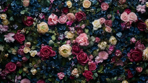 Layered Floral Arrangement with Roses and Hydrangeas