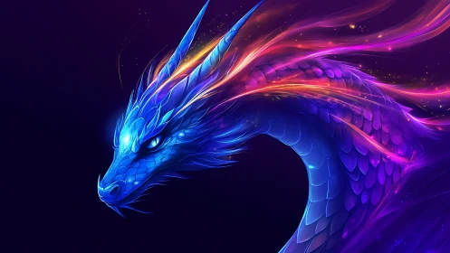 Bioluminescent dragon portrait rendered in neon spectral light