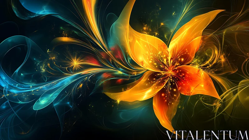 Luminous abstract flower unfurls in swirling cosmic light