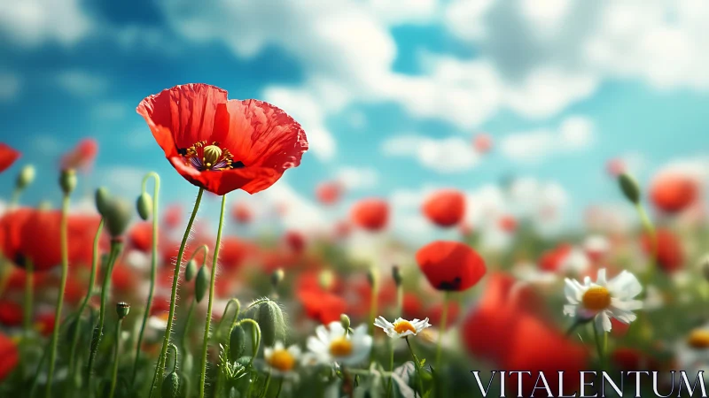 Red Poppies with Selective Focus in Shallow Depth Field Composition