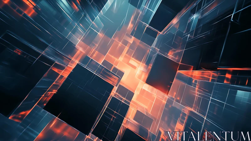 Futuristic glowing cubes abstract digital art in neon blue and orange.