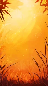 Backlit grassland silhouette under strong orange light.