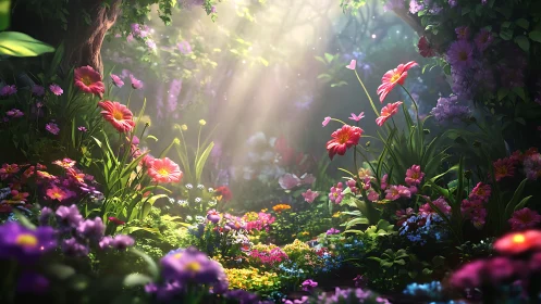 Luminescent Garden with Radiant Floral Bloom.