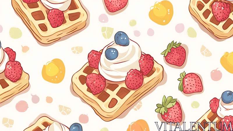 Whipped cream waffle pattern with strawberries and berries.