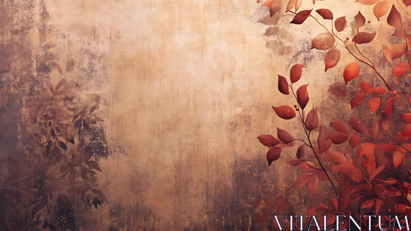 Autumn foliage silhouette on textured warm gradient wall.