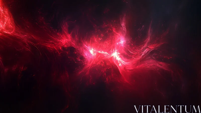 Red nebula-like plasma streams glow against dark space