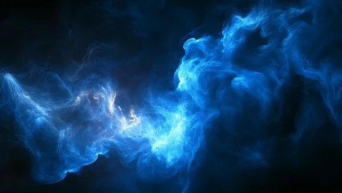 Glowing blue cosmic nebula swirling in deep night space.