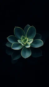 Succulent rosette glows against deep black negative space.