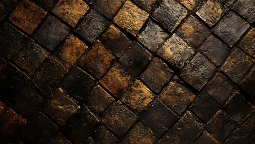 Metallic Textured Stone Tiles in Diagonal Pattern, Dark Artistic Style.