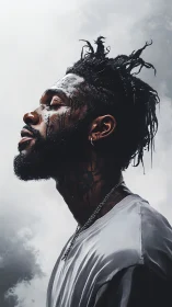 Profile portrait shows contemplative man under overcast sky