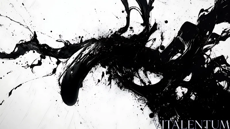 Inkstorm river twisting across a white silence, mid-surge.