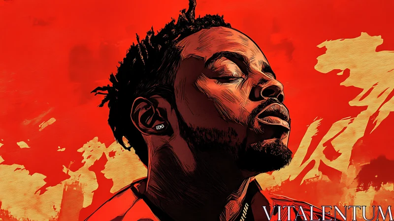 Vector portrait of contemplative man in high-saturation reds.