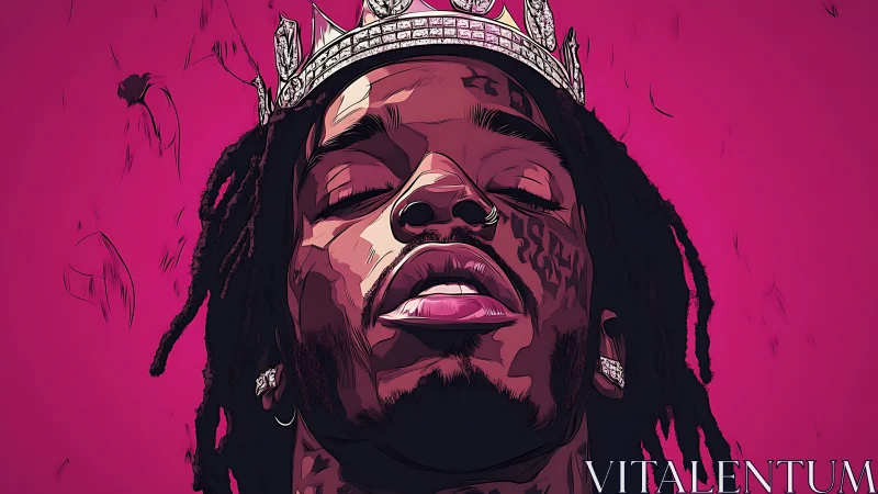 Crowned portrait captures calm strength in vivid magenta glow