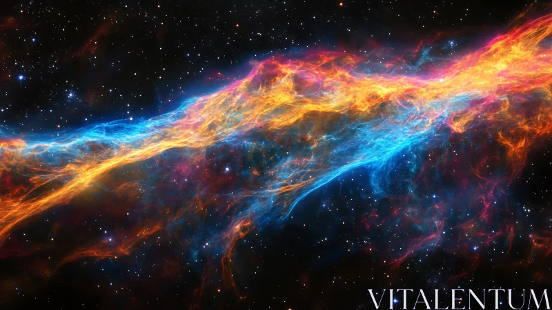 Streaking nebula ribbons duel in electric cosmic fire