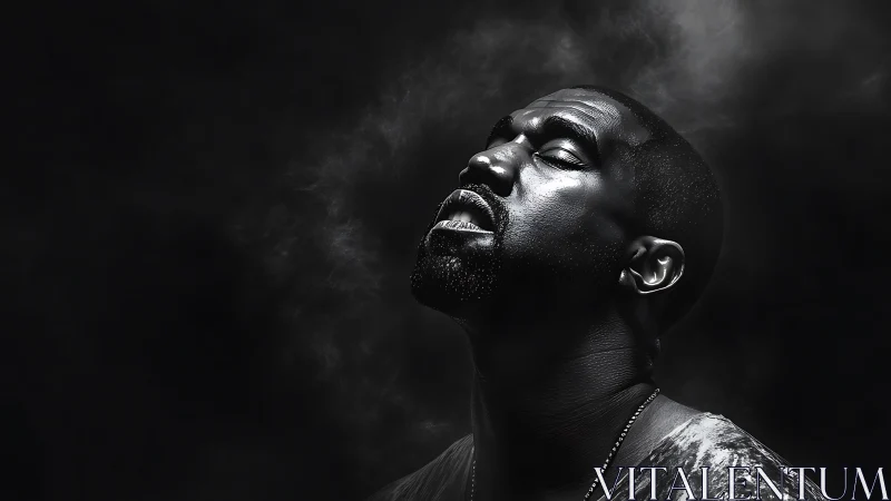 Close lit portrait shows man with head tilted back in shadow