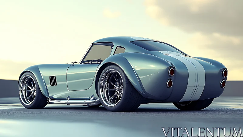 Sleek retro sports car glowing in soft evening light.