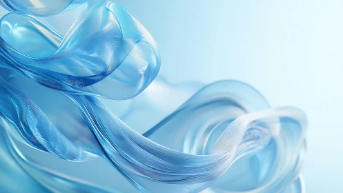 Ethereal blue glass ribbons flow across a tranquil backdrop