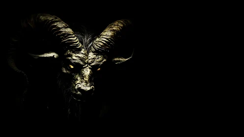High-contrast ram demon portrait rendered in extreme low-key lighting
