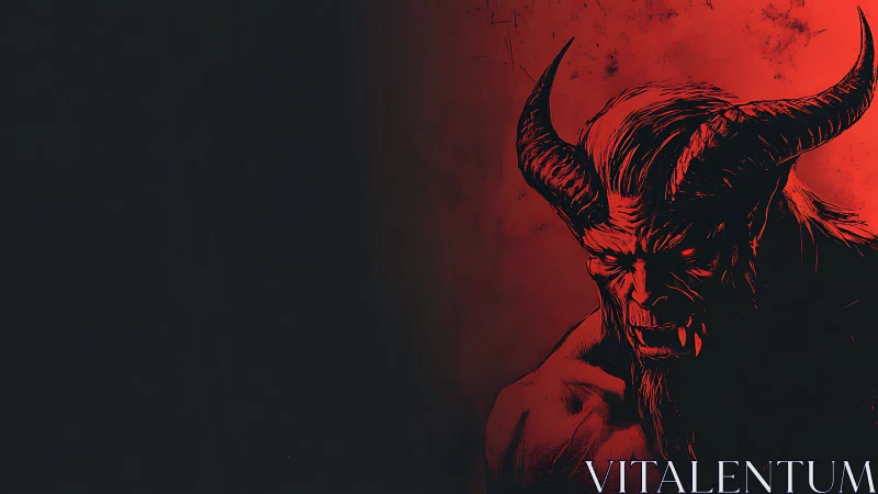 Horned demonic figure rendered in red and black contrast lighting