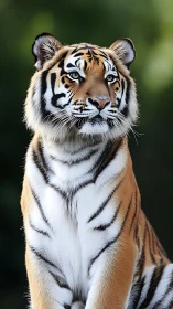 Regal tiger portrait under soft forest light focus.