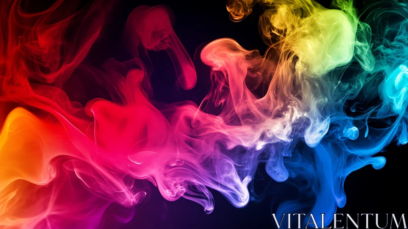 Vivid multicolor smoke waves flow across deep black space.