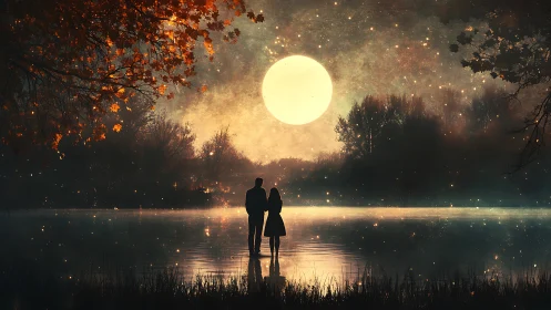 Two Hearts Under a Glowing Moon's Soft Light