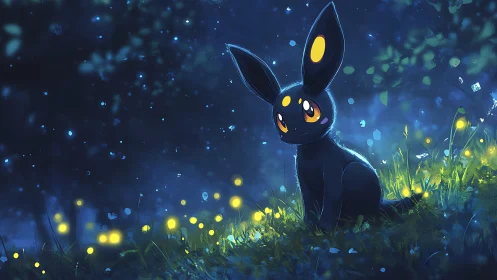 Nocturnal creature illuminated by bioluminescent meadow lights