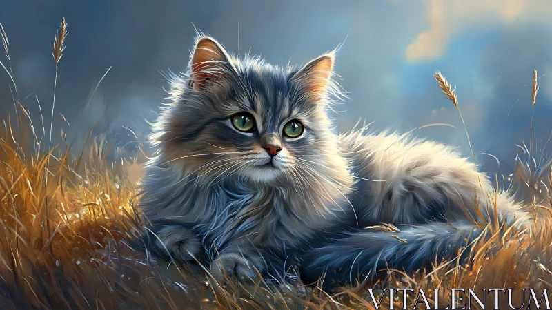 Luminous Whisker Portrait: A Feline Guardian Draped in Wildflower Dreams.