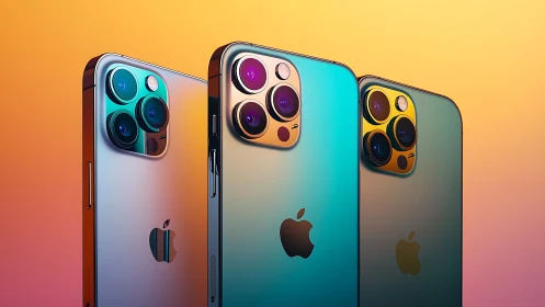 Colorful smartphone trio with reflective metal finishes.