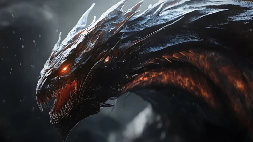 Dragon head rendered with glowing eyes and molten textures