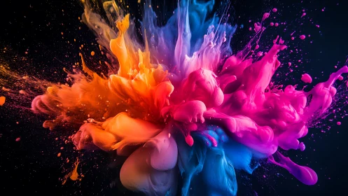 High-speed pigment splash with triadic neon color explosion