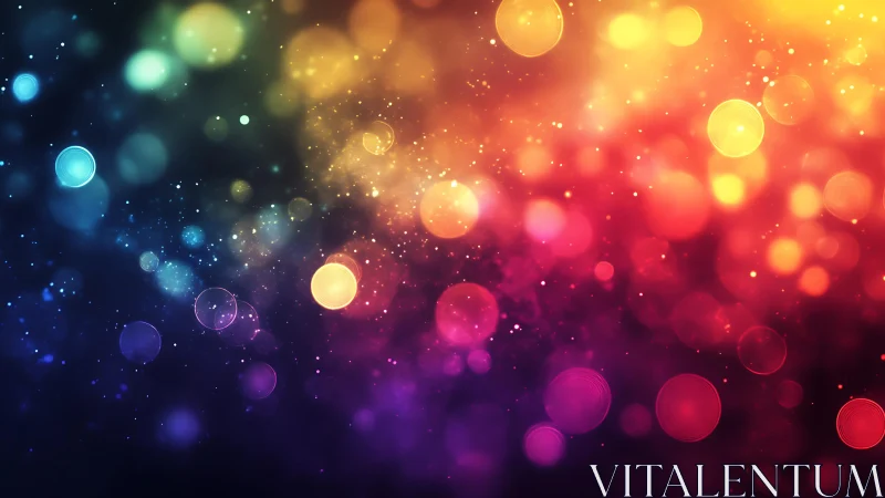 Vibrant Abstract Bokeh Lights in Rainbow Spectrum, Digital Art.