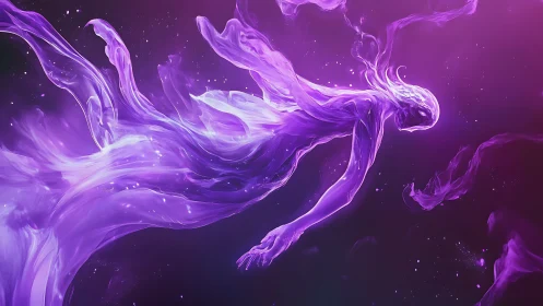 Ethereal luminous nebula entity in flowing violet plasma